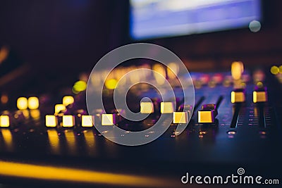 Sound mixer remote sound director. DJ console. music producer. audio equalizer. sound accompaniment. Stock Photo