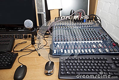 Sound mixing equipment at television station Stock Photo