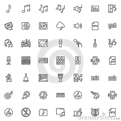 Sound and Music line icons set Vector Illustration