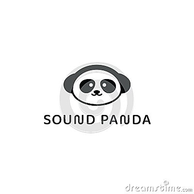 Sound panda app logo. Music playback application emblem. Soundtrack record studio icon. Audio headset, headphones sign Vector Illustration