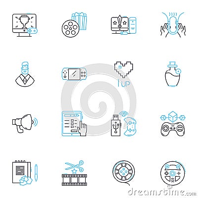 Sound Posting linear icons set. Acoustic, Audio, Beat, Boom, Clang, Echo, Frequency line vector and concept signs Vector Illustration