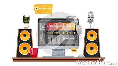 Sound production concept. Music industry, sound recording Vector Illustration