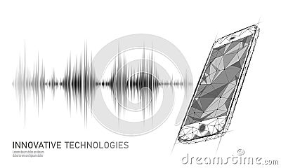 Sound recognition voice assistant low poly smartphone. Wireframe mesh polygonal 3D render sound innovative technology Vector Illustration