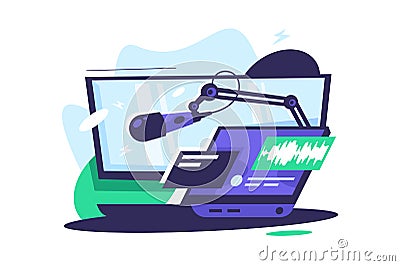 Sound recording equipment, microphone, headset Vector Illustration