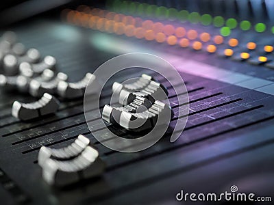 Sound Recording Studio Mixing Desk Closeup. Mixer Control Panel Stock Photo