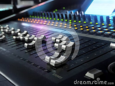 Sound Recording Studio Mixing Desk Closeup. Mixer Control Panel Stock Photo