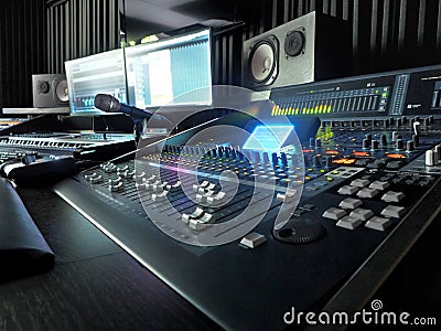 Sound Recording Studio With Music Recording Equipment Stock Photo