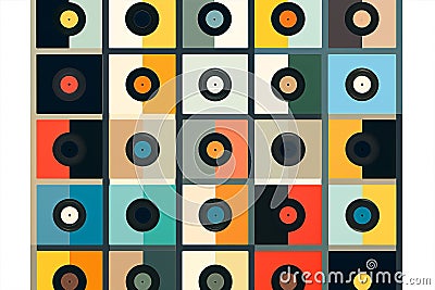 Sound seamless vinyl design wallpaper disco musical retro pattern record vintage Cartoon Illustration