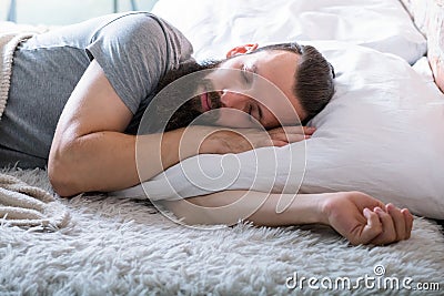 Sound sleep healthy lifestyle man calm coziness Stock Photo