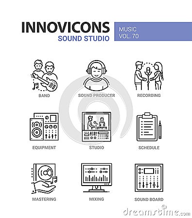Sound studio - line design icons set Vector Illustration