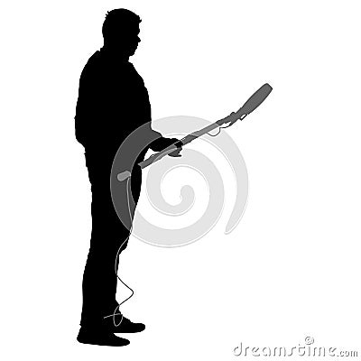 Sound technician with microphone in hand. Silhouettes on white background Vector Illustration