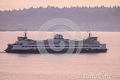 Sound Transit Ferry headed out at dusk Editorial Stock Photo