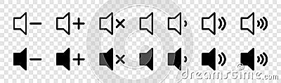 Sound vector icons collection. Black volume audio icons. Sound volume icons. Speaker volume icon. Audio voices sound symbols. Vector Illustration