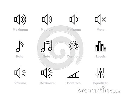 Sound, Volume, Controls Equaliser, Note, Levels Editable line icons Vector Illustration