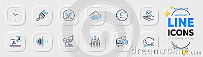 Sound wave, Brush and Microscope line icons for web app. Pictogram icon. Vector Vector Illustration
