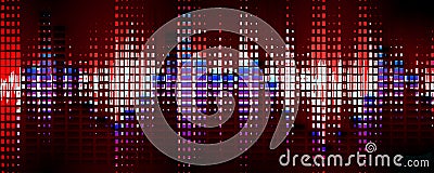 Sound wave equalizer. Modern illustration of halftone music on a dark background. Acoustic wave vector banner with city Vector Illustration