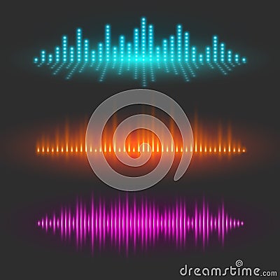 Sound wave graphical depiction, abstract waveforms Vector Illustration