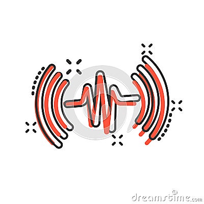 Sound wave icon in comic style. Heart beat vector cartoon illustration on white isolated background. Pulse rhythm splash effect Vector Illustration