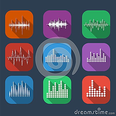 Sound Wave Icon Set Color flat style. Music soundwave icons set. Vector Illustration