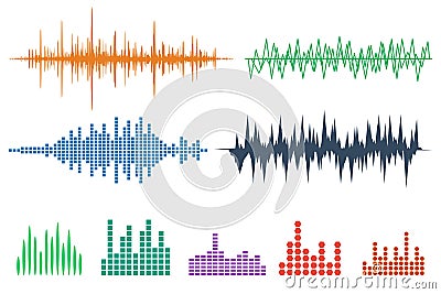 Sound Wave Icon Set. Music soundwave icons set. Equalize audio a Vector Illustration