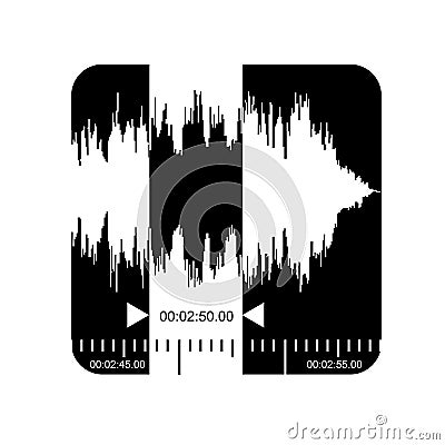 Sound wave indicator on the timeline in the sound editor. A gap is selected on the timeline for editing. Vector icon simple style Vector Illustration