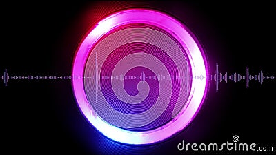 Sound wave with luminous circular element on background 3D illustration Cartoon Illustration