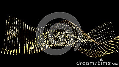 Sound wave from node. Gold interface big data flow. Copy space cover template. Vector swirl isolated flow Stock Photo
