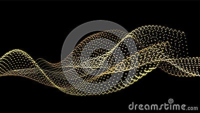 Sound wave from node. Gold interface big data flow. Copy space cover template. Vector swirl isolated flow Stock Photo