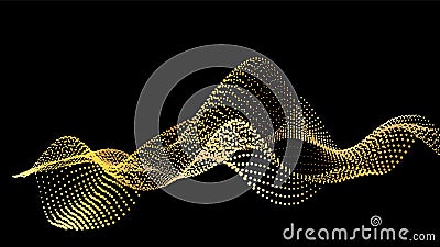 Sound wave from node. Gold interface big data flow. Copy space cover template. Vector swirl isolated flow Stock Photo