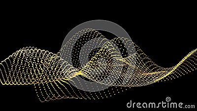 Sound wave from node. Gold interface big data flow. Copy space cover template. Vector swirl isolated flow Stock Photo