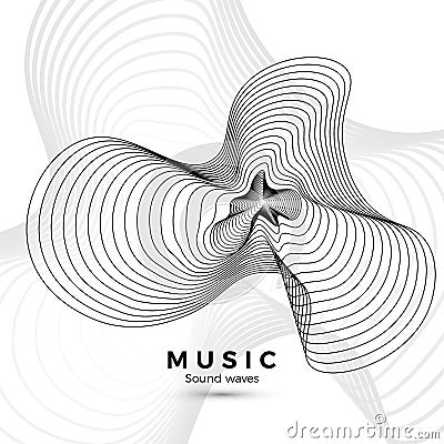 Sound wave template. Black and white illustration for your music album design. Abstract radial digital signal form. Vector Vector Illustration