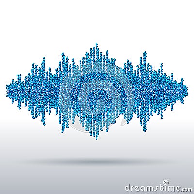 Sound waveform made of chaotic balls Vector Illustration