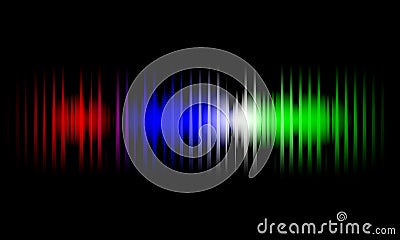 Sound waves of light color on a dark background. Background for the radio, club, party. Vibration of light. Bright flash of light. Cartoon Illustration