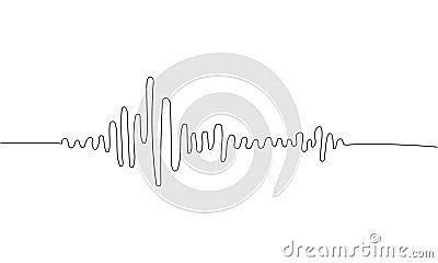 Sound waves, music, spectrogram one line art. Continuous line drawing of audio, musical, radio, disco, digital, stereo Vector Illustration