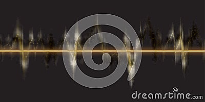 Sound waves oscillating glow, gold light. Vector Illustration