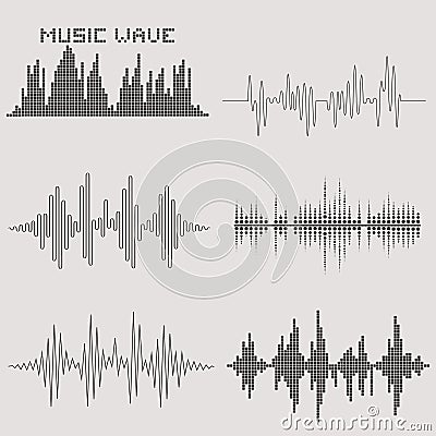 Sound waves set. Music icons. Audio equalizer Vector Illustration