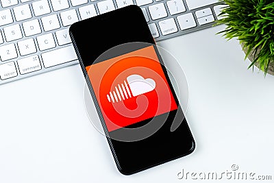 Soundcloud app logo on a smartphone screen. Editorial Stock Photo