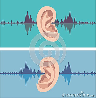 Soundwave through the human ear Vector Illustration