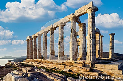 Sounion, Attica - Greece. The Temple of Poseidon at cape Sounion Stock Photo