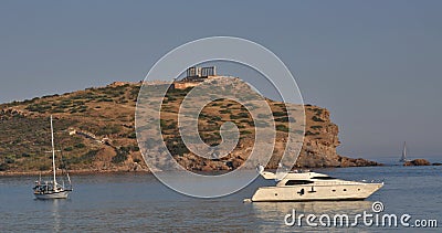 Sounion and two boats, Athens Greece Stock Photo