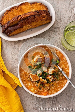 Soup with barley and sauerkraut Stock Photo