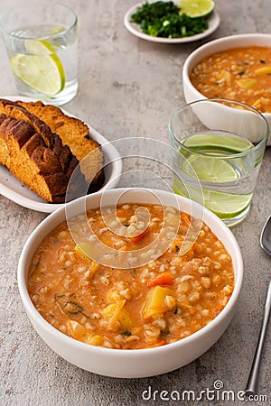 Soup with barley and sauerkraut Stock Photo