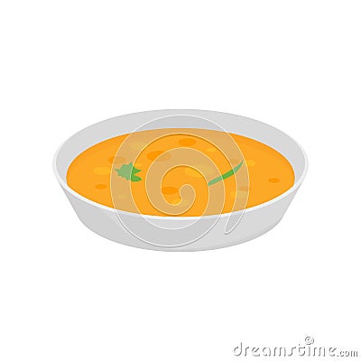 Soup chicken dish with onion. Bowl soup vector plate cook isolated cartoon meal icon Vector Illustration