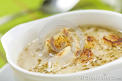 Soup with croutons Stock Photo