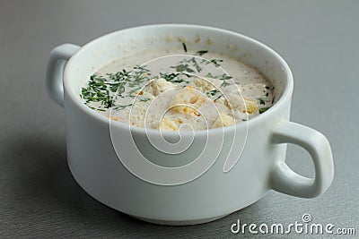 Soup with croutons Stock Photo