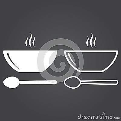 soup icon. Solid and Outline Versions. White icons on a dark background Vector Illustration