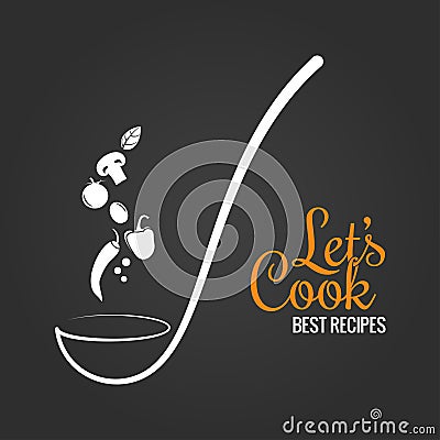 Soup ladle with flavor concept. Cooking spoon design on black background Vector Illustration