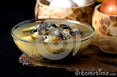 Soup mushrooms glass bowl mushrooms Stock Photo