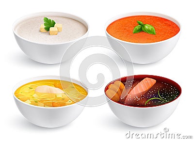 Soup Realistic Set Vector Illustration