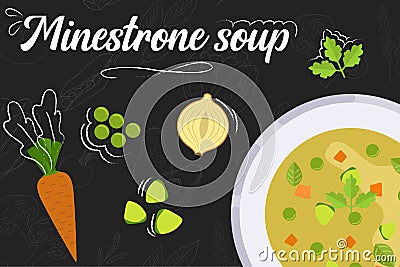 Soup recipe. Food in flat style. Flat style illustration. Vector illustration Cartoon Illustration
